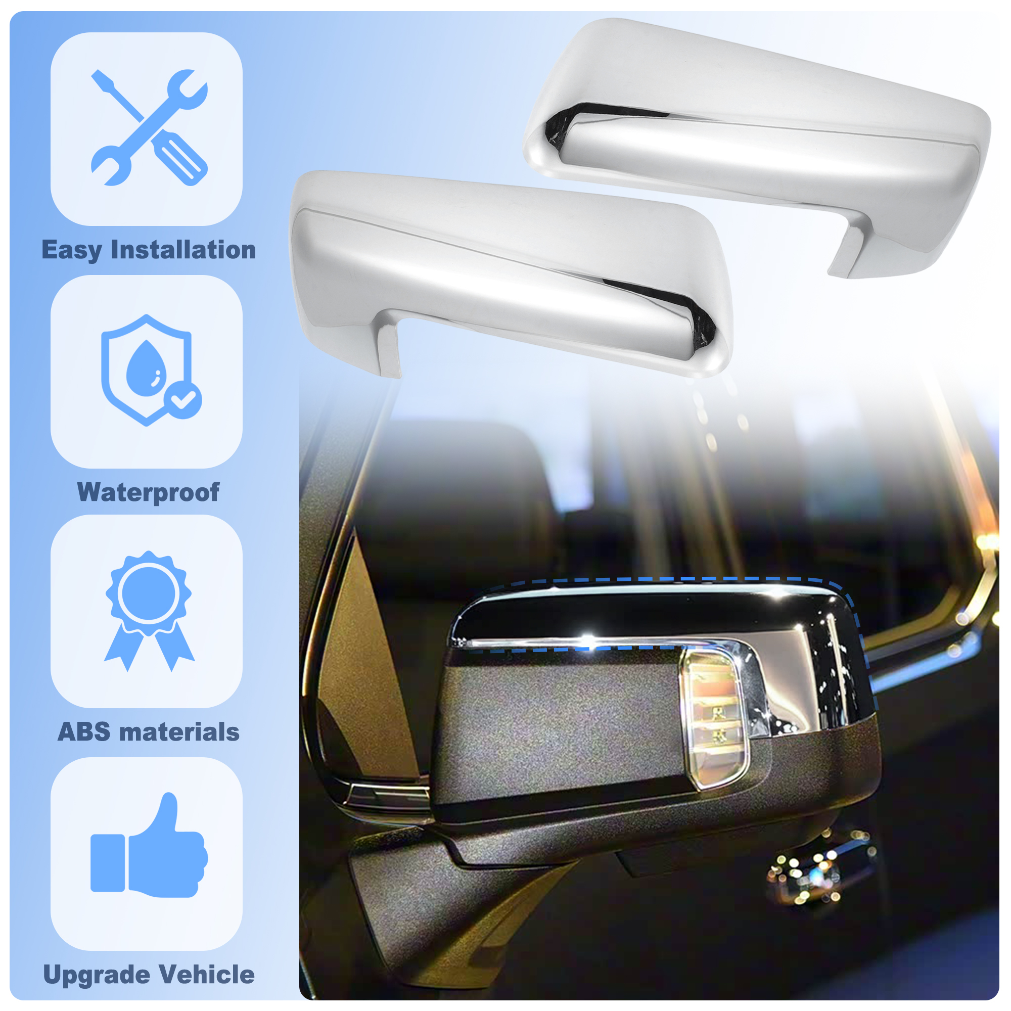 Unique Bargains Chrome Silver Stick-On Mirror Caps for Silverado for Sierra 2019-2024