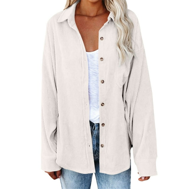 WTXUE Women Button Up Collared Shirts Tunic Tops Loose Fit Tops Work Dressy Casual Basic Shirts Long Sleeve Wrinkle Free Blouse Smocked Shackets Jacket Solid Oversized Boyfriend Blouses White 3Xl