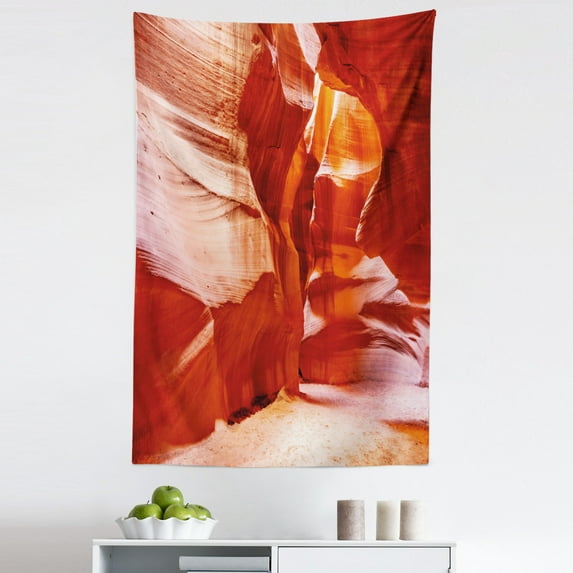 Canyon Tapestry, Scenic Photo of Caves in Reservation Antelope Canyon Arizona USA Pattern, Fabric Wall Hanging Decor for Bedroom Living Room Dorm, 5 Sizes, Vermilion Burnt Sienna, by Ambesonne