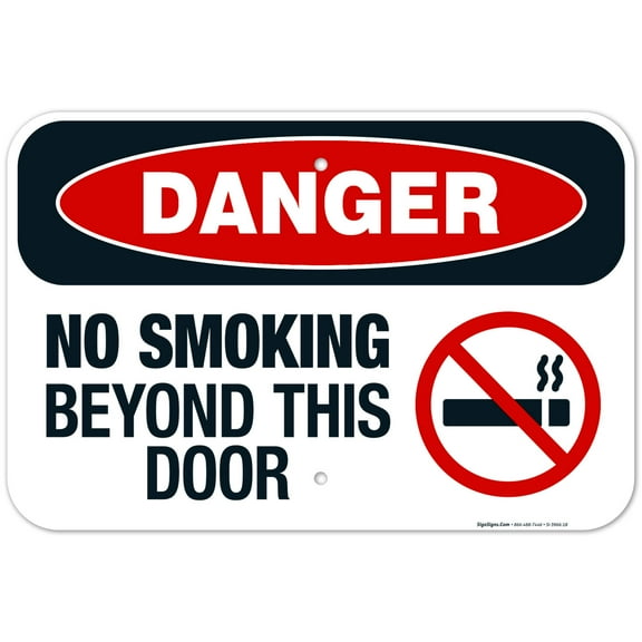 Danger No Smoking Beyond This Door Sign, OSHA Danger Sign, 12x18 Aluminum