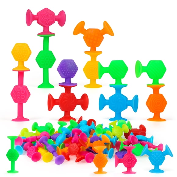 Suction Toys Baby, 40 PCS Textured Bath Toys for Kids 3-5, Sensory Silicone Suction Toys for Toddlers, Bathtub Travel Window Suction Toys, Montessori Fidget Sucker Gifts for 4-8 Year Olds Boys Girls
