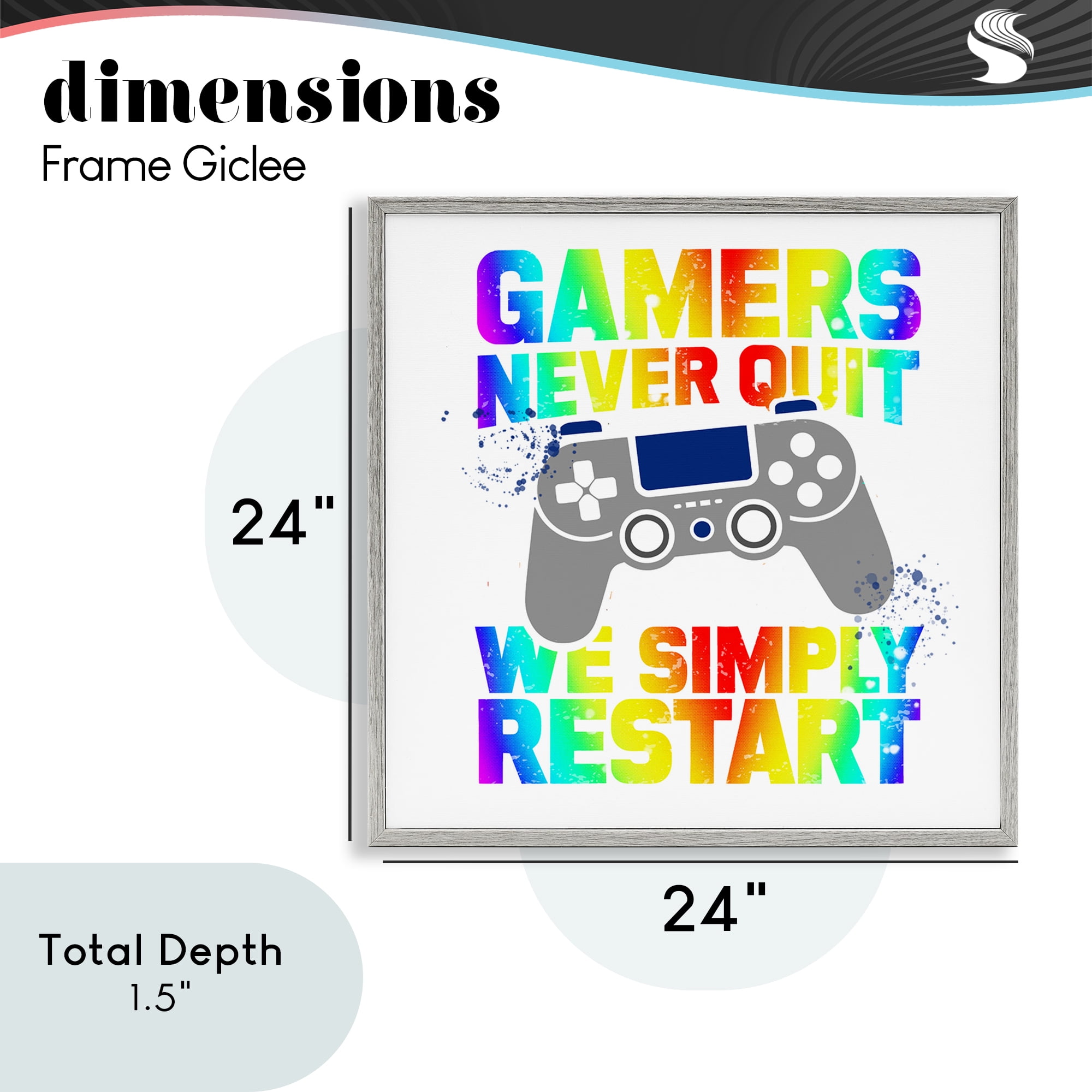 Rainbow Gamers Never Quit Gray Framed Giclee Art, design by Kim Allen