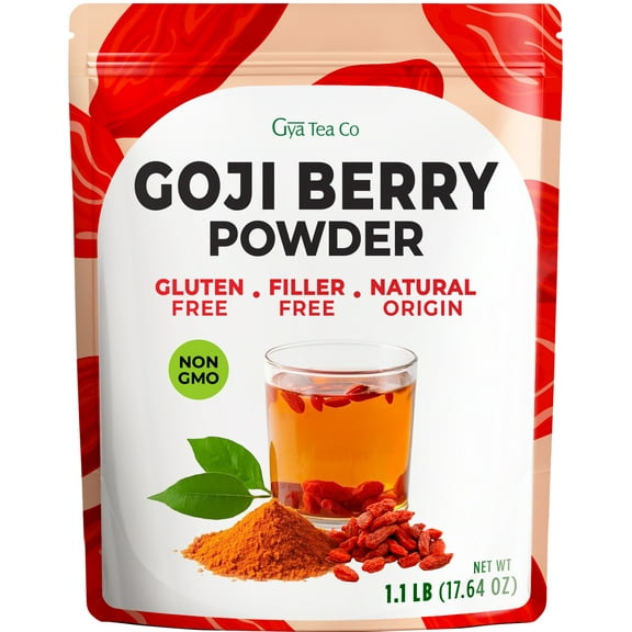 Gya Tea Co Goji Powder 1.1lb (17.64 Oz) - 100% Pure Vegan Berries - Perfect for Healthy Smoothies, Tea, Baking - Antioxidant Rich Superfood for Wellness Support, Natural Energy - Non GMO, Gluten Free