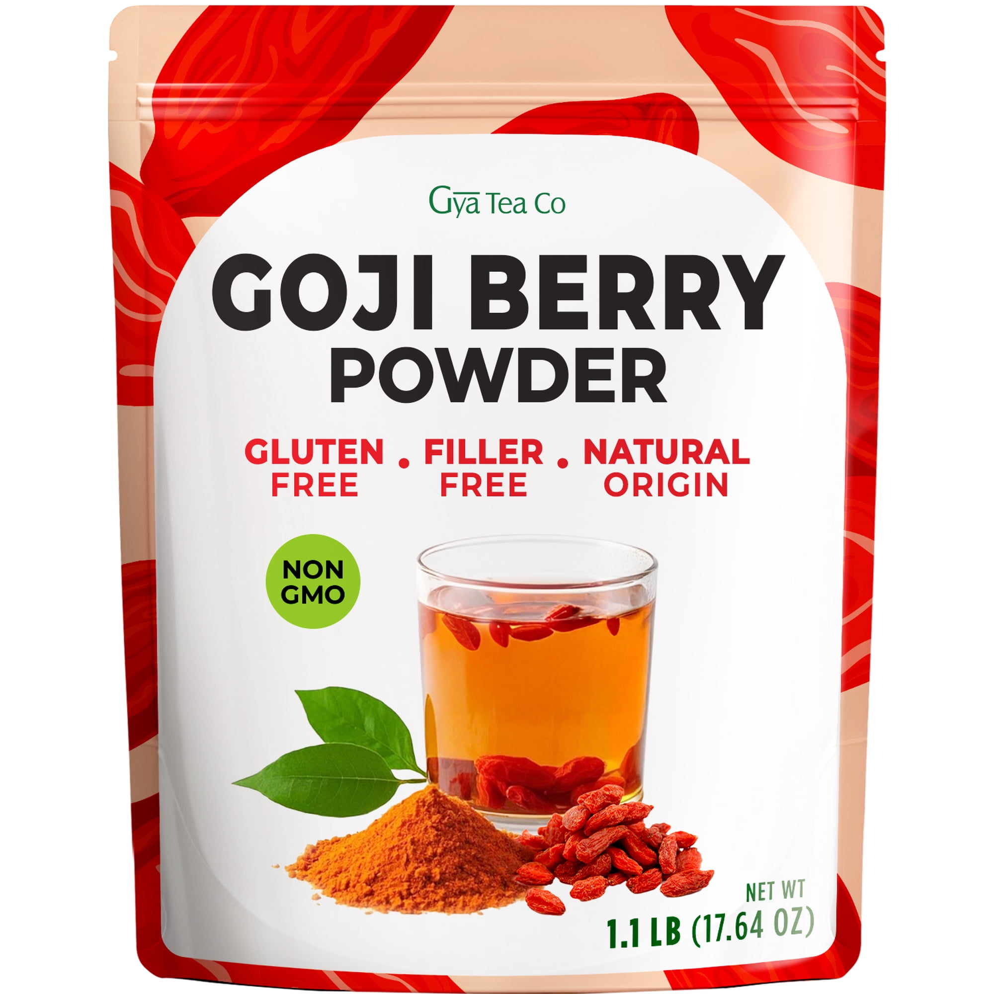 Gya Tea Co Goji Powder 1.1lb (17.64 Oz) - 100% Pure Vegan Berries - Perfect for Healthy Smoothies, Tea, Baking - Antioxidant Rich Superfood for Wellness Support, Natural Energy - Non GMO, Gluten Free