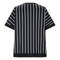 thumbnail image 5 of Women's Summer Tops Solid Color Summer Plus Size V-Neck Fashionable Striped Button Short Sleeved T-Shirt Top Tunic Tops Cute Loose Ladies Blouses Black 4XL, 5 of 7