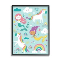 Stupell Indtries Mermaid and Unicorn Rainbow Collage Kids' Fantasy Illtration,24 x 30,Design by Andrea Jasid Grassi