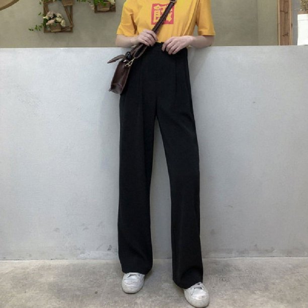 Pantalones de cintura alta para mujer, pantalones deportivos de color liso, pantalones casuales con colgante de pierna ancha, pantalones de fregona de nueve puntos para mujer, pantalones de mujer