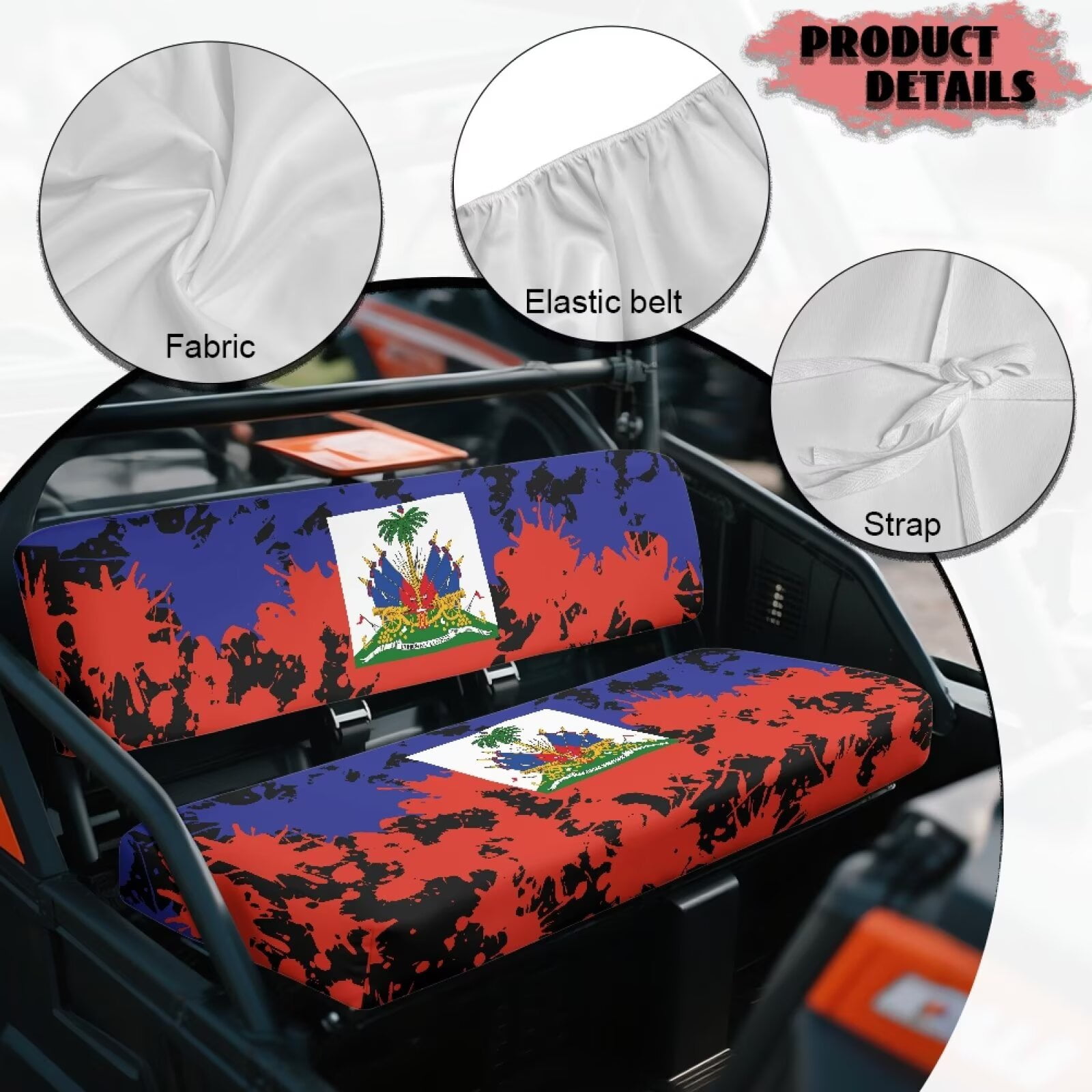Uorisanigo UTV Front Bench Seat Cover Dustproof Polyester Fabric, Haitian Flag Print Mule Seat Cover for Kawasaki Mule 4010 4x4 SE 2016-2018 UTV Pioneer Seats Accessories