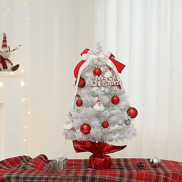 Fiudx Mini Árbol de Navidad Artificial Blanco con Luces Led, Decoración de Mesa para El Hogar o La Oficina, Decoración Navideña, Accesorios de Bricolaje, Tamaño 45 X 25 X 25 Cm.