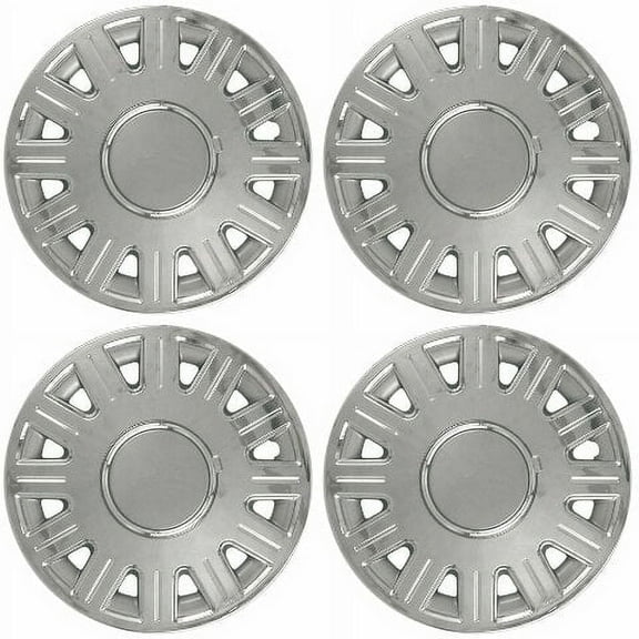 Fuel Rider Set of 4 16 inch Chrome & Silver Snap-On Hubcaps With 12 Spoke Compatible With 2003-2008 Ford Crown Victoria Standard Steel Wheel Covers