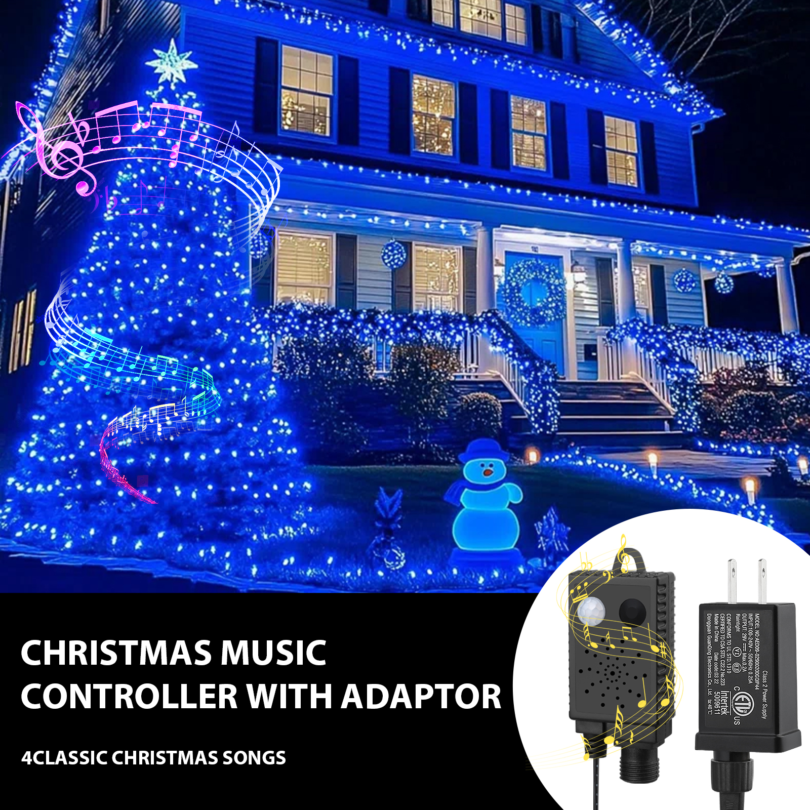 LAMPHOME 33ft Music Christmas Mini Lights,100 LED Fairy Starry String Light Plug in for Indoor Outdoor Xmas Tree Wedding Party Decoration (Blue)
