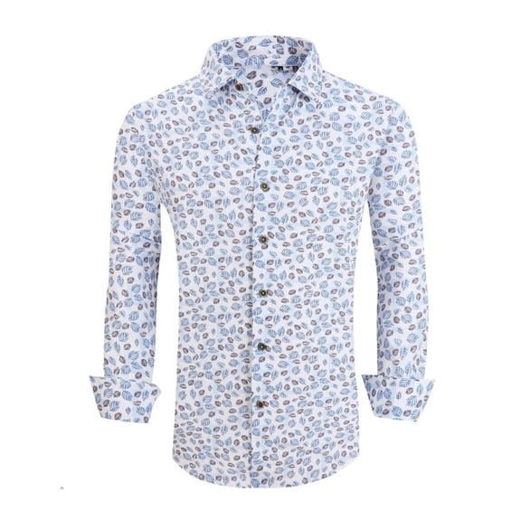 Men Dress Shirt Long Sleeve Regular Fit Printed Business Formal Wear Blue XXL