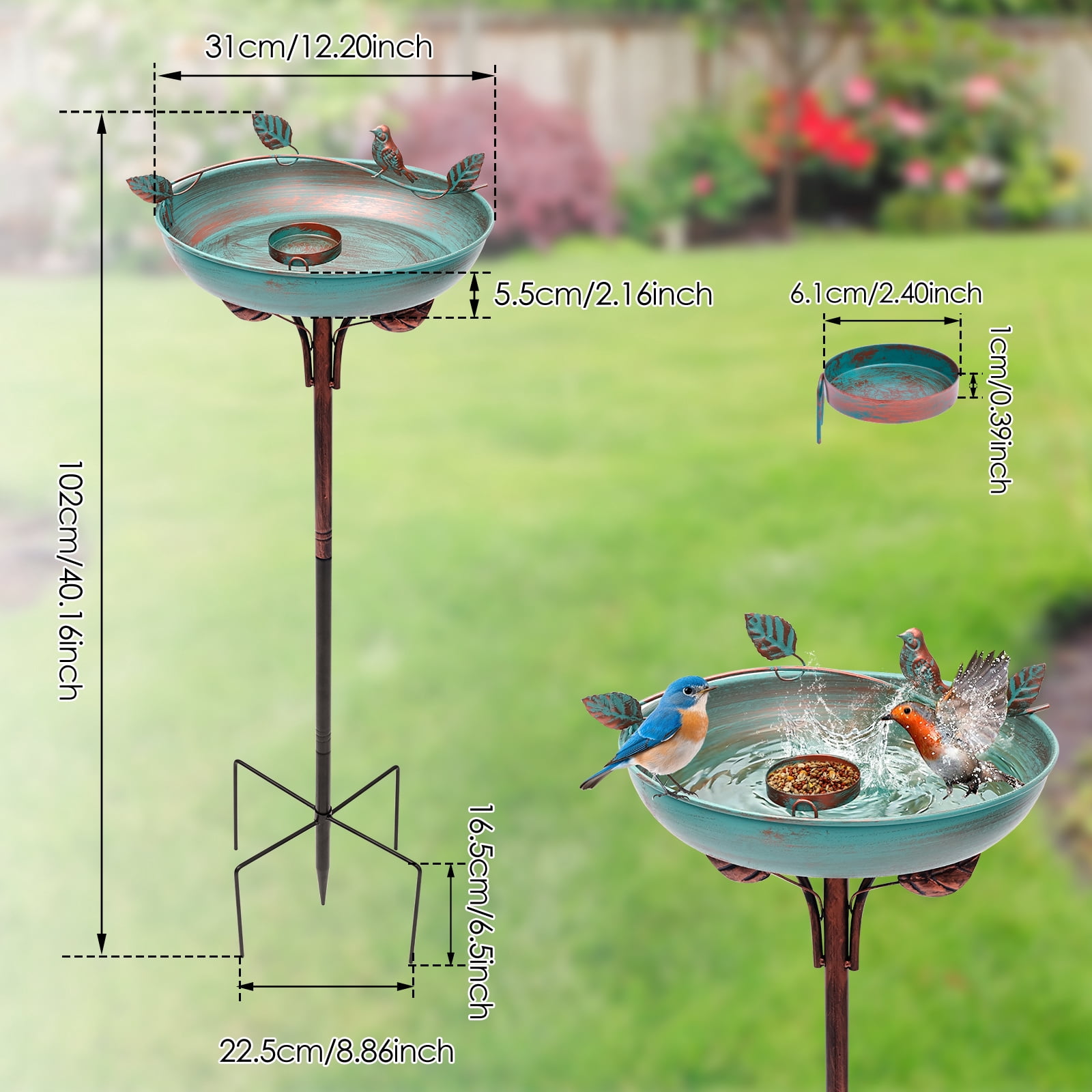 Iron Bird Bath for Outdoor Garden Bird Bath with Small Bowl Birdbath Feeder Rustproof Birdbath for Garden Yard Lawn Decor Easy to Install