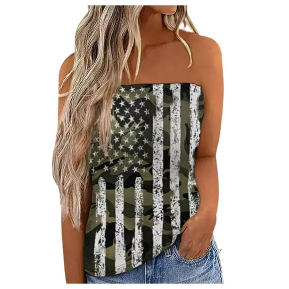 Uinagy Women's Striped Printed Elastic Casual Loose Comfortable Tube Top T-Shirt Vest Top