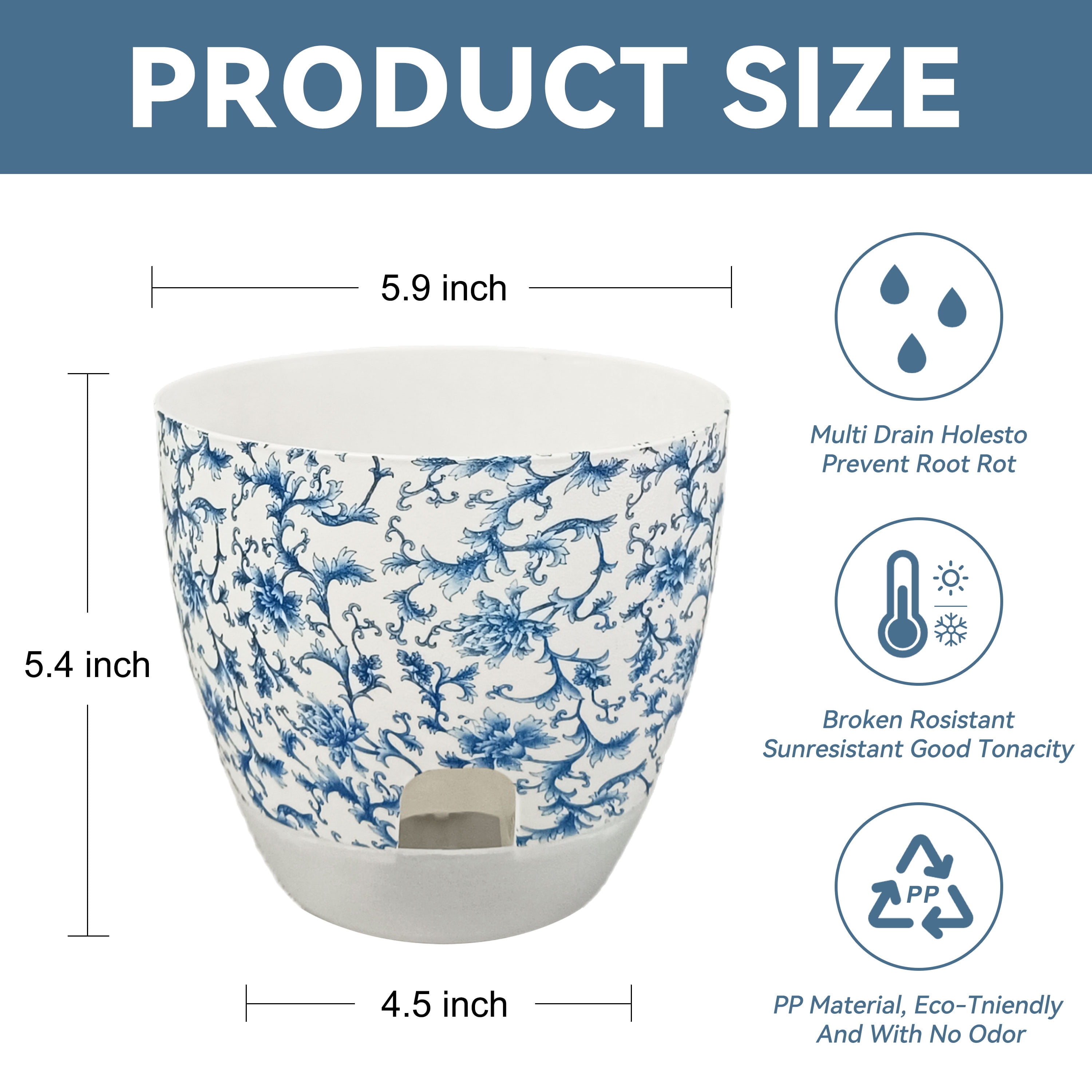 Self Watering Flower Pots Set, 2Pack 6 Inch Self Watering Pots for Indoor Outdoor Plants, Plastic Planter with Drainage Holes and Deep Reservoir for African Violet, Spider, Orchid