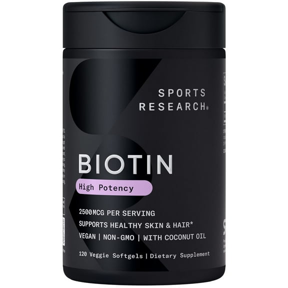 Vegan Biotin 2500mcg w/ Coconut Oil Extra Strength Biotin - 120 Veggie Softgels