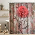 thumbnail image 4 of Farmhouse Flower Floral Shower Curtain, Rustic Red Dahlia Shower Curtain Set, Country Red Wild Garden Plant Waterproof Fabric Shower Curtain with Hooks, Surreal Bathroom Curtain, 69x84inch\u2026, 4 of 6