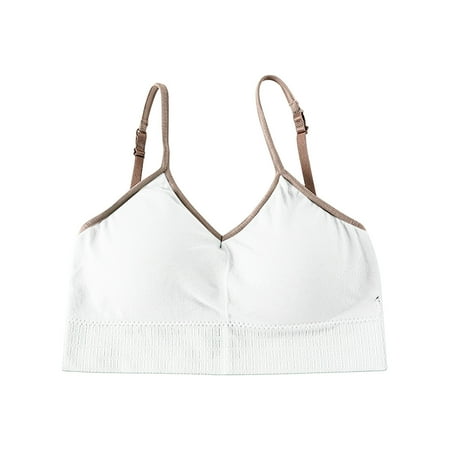 Sports Bra Women Fashion Bra Solid Vest Camisole Breathable Push Up Tops Underwear V-Neck Lightly Lined Bra Feature Hook and Eye Closure Nursing Bra Style Y-95   White