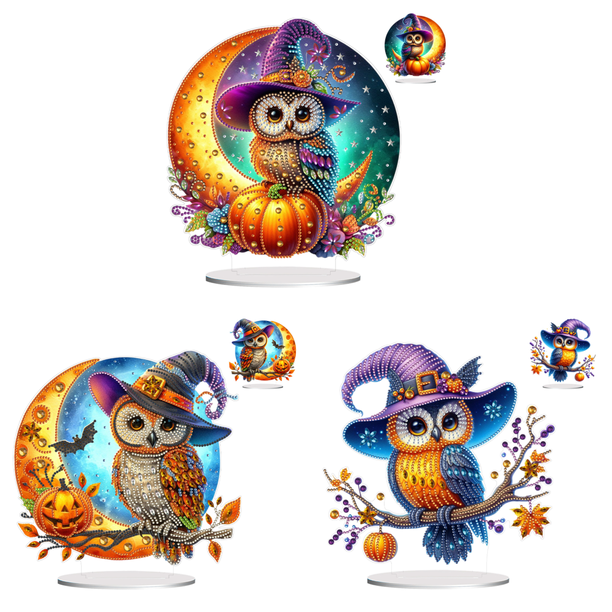 (LB161) Adornos Pintura Diamantes Impresión A Doble Cara Búho Calabaza (diamante Brillante Una Cara + Diamante Forma Especial)