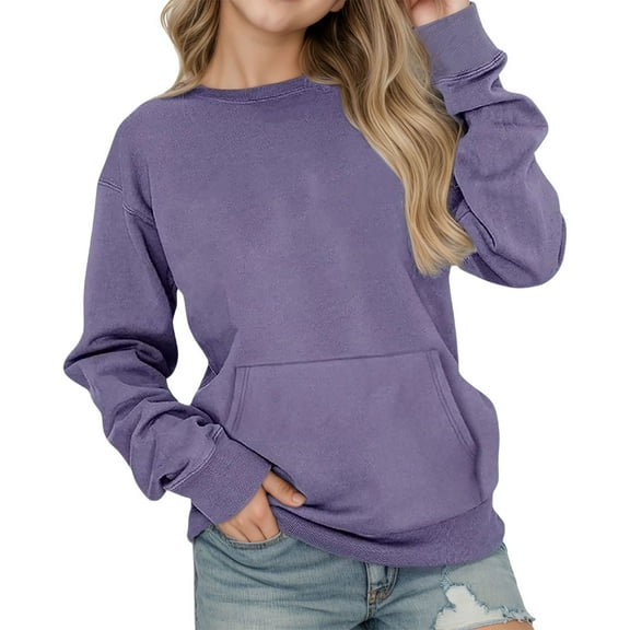 SonxaHe Toddler Girls' Sweatshirts Solid Long Sleeve Active Spring Fall Pullover Casual Tops with Pockets Purple,Sized 3-4