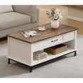 thumbnail image 2 of WAMPAT Farmhouse Coffee Table, with Blue LED Lights, Large Rectangle Center Table with 1 Drawers and Open Storage Shelf for Living Room, 42", White/Oak, Wood/Metal, 2 of 7