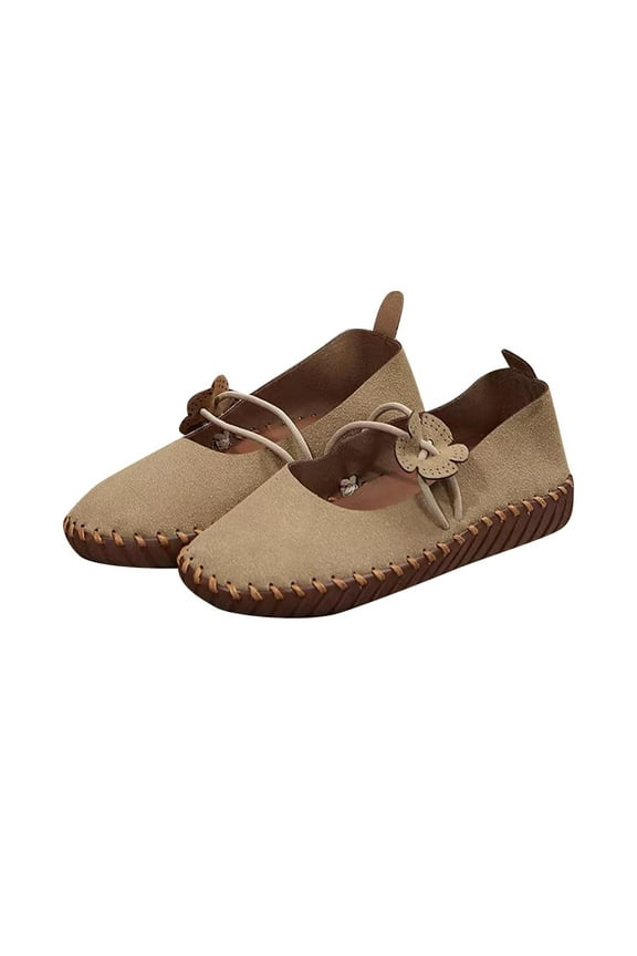 Women's Flat Shoes Slip On Loafers Comfortable Breathable Soft Sole Flower Decor Flats Walking Shoes Beige 40