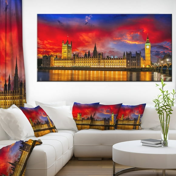 House of Parliament at River Thames - Modern Cityscape Canvas Art Print