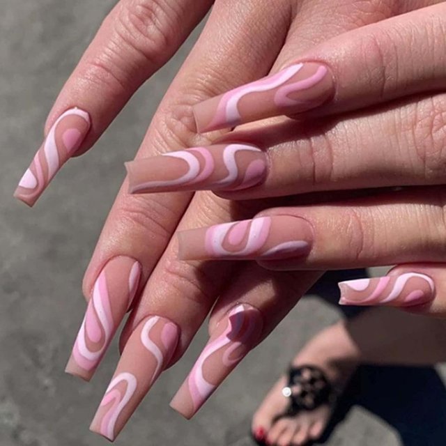 Uñas postizas cuadradas de acrílico color nude con cobertura total, para mujeres y niñas, 24 unidades