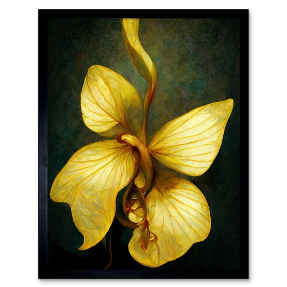 Single Detailed Golden Yellow Orchid Flower Art Print Framed Poster Wall Decor 12x16 inch