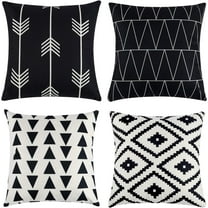 Set of 4 Decorative Geometric 16 x 16 Inches Throw Pillow Covers - Modern Pattern Linen Square Pillow Cushion Case for Sofa Couch Bed Home Outdoor Car (16" x 16", Black)