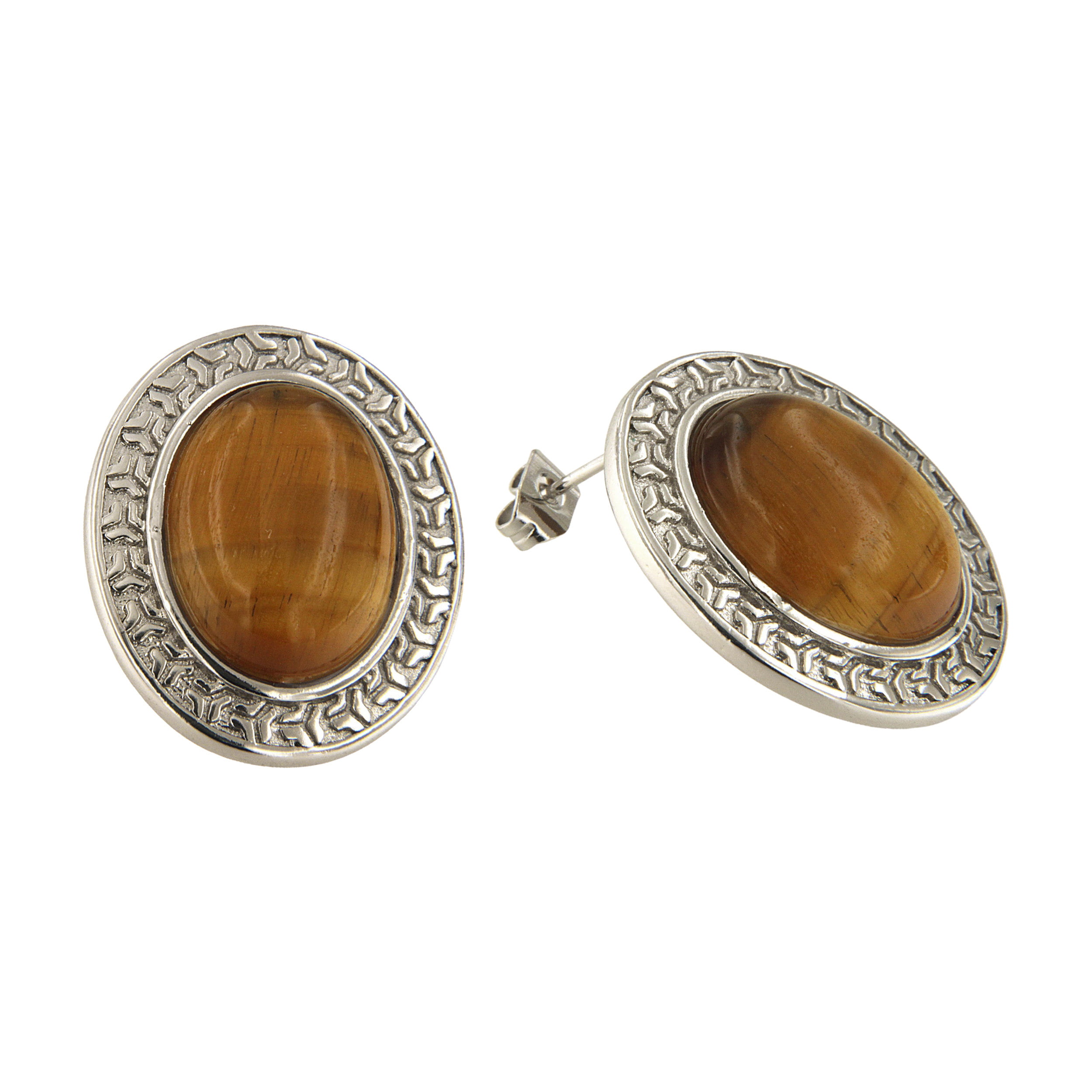 Brown Tiger Eye Sterling Silver Overlay 5 Grams Stud/Earring 12 mm Girls Gift Jewelry