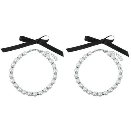 2 Sets Pet Pearl Collar Cat Necklace Dog Jewelry Pearls White