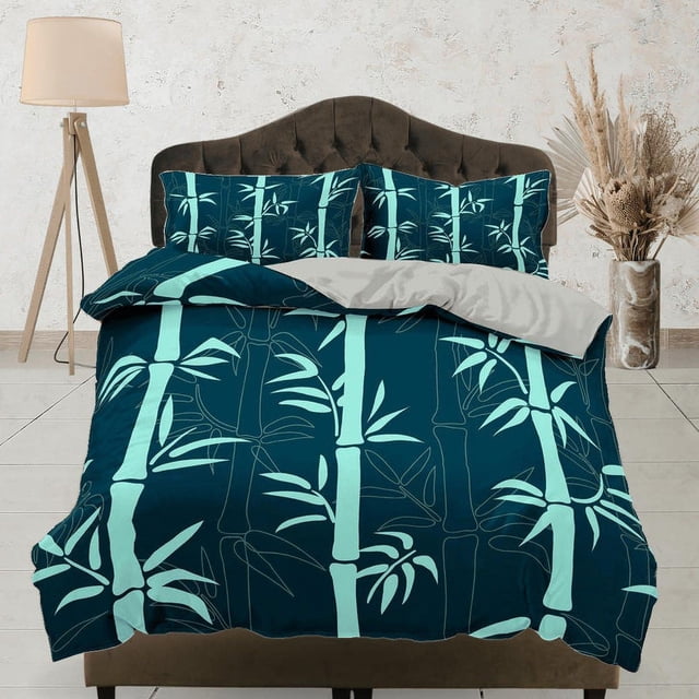Botánico Juego de Funda Nórdica Lucky Bamboo, Verde Colcha Dormitorio Juego de Ropa de Cama