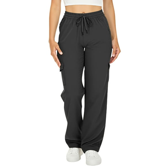 iHPH7 Drawstring Pants Women Athletic Wear Women Straight Leg Sweatpants for Women Outdoor Clothing Elastic Waist Pants for Women Womens Cargo Pants Hiking Cargo Pants Women Black L