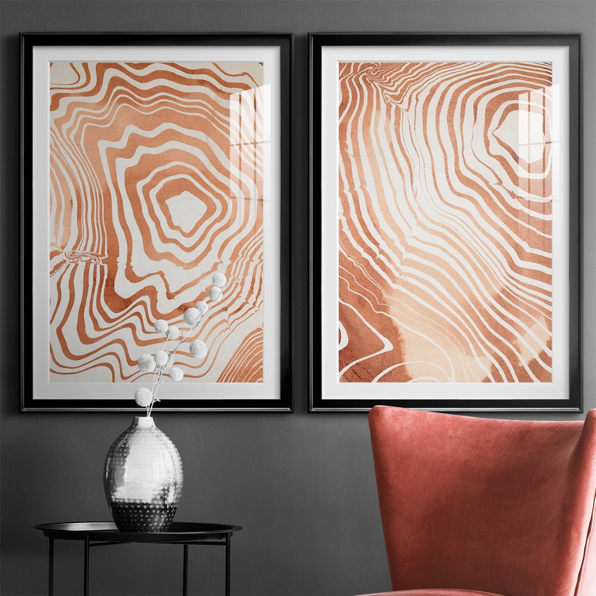 Wexford Home Wood Grain Suminagashi I Premium Framed Print, 18.5" x 24.5" - Ready to Hang, Black (Set of 2)