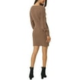 thumbnail image 3 of INSPIRE CHIC Women's Deep V Neck Wrap Lantern Sleeve Slim Fit Casual Fall Winter Mini Sweater Dress S Khaki, 3 of 6