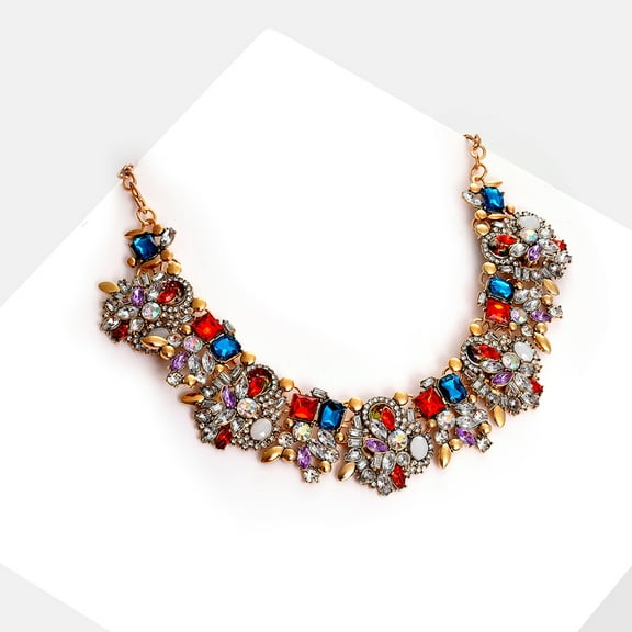 SOHI Silver-Toned Navy Blue Gold-Plated Necklace