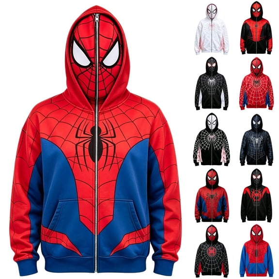 Halloween Sweatshirt Hero Hoodies Pullover Spider Pattern Shirts Superhero Graphic Print Tops for Halloween Celebration Blue S