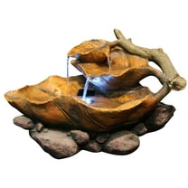 Alpine Corporation Tiered Leaf Tabletop Fountain, White LED Lights, 9 Inch Tall