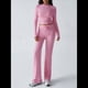 thumbnail image 4 of Conjuntos de 2 Piezas para Mujer, Larga, Cuello Redondo, Pantalones Acampanados de Cintura Alta, Conjuntos de Chándal, Ropa de Calle. Rosa S, 4 of 10