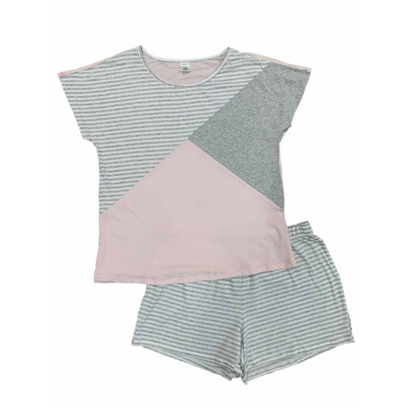 Liz Claiborne Womens 2PC Grey & Pink Short Sleeve & Shorts Pajama Set L