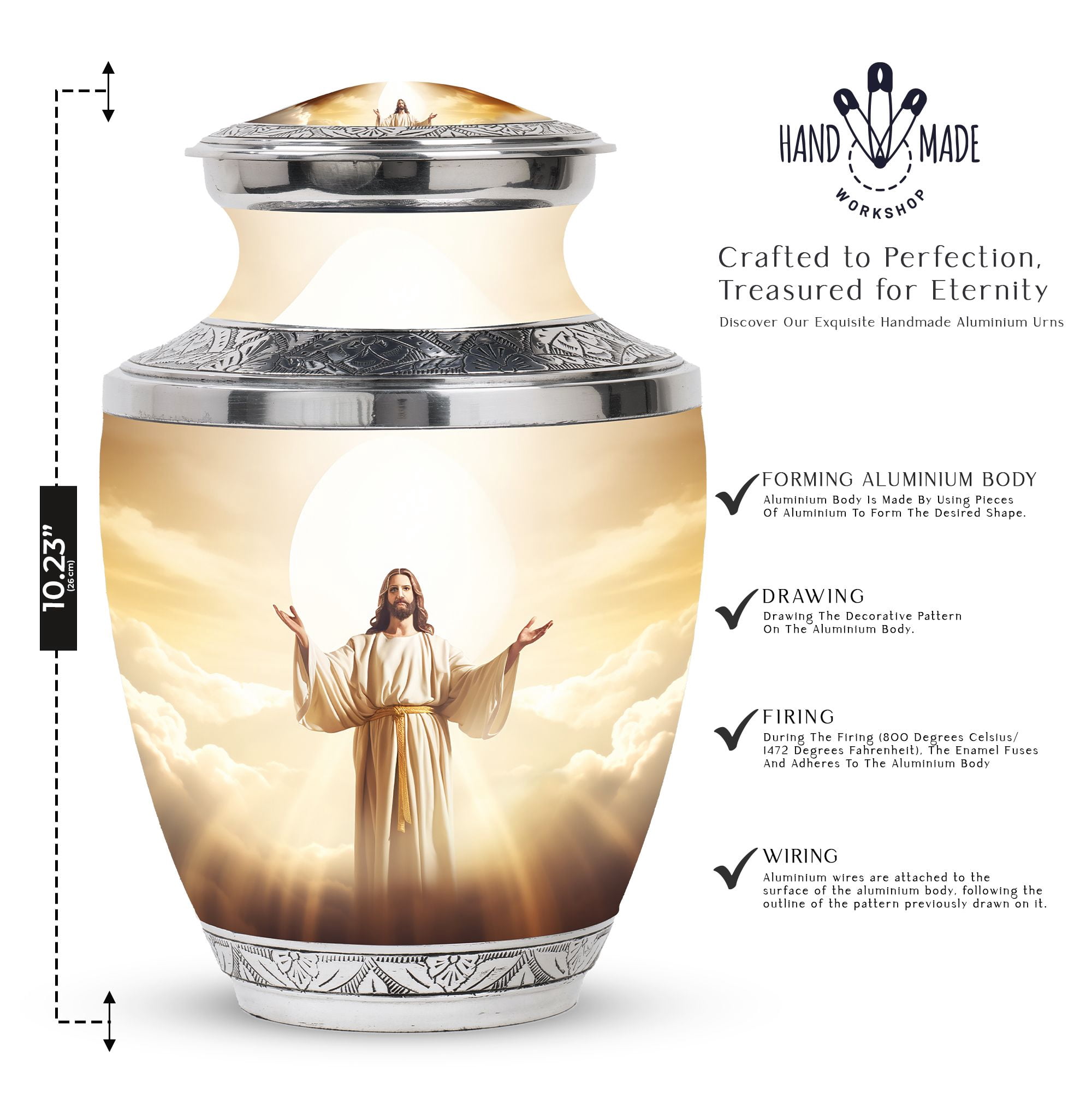 Jesus Christ Large Urns For Human Ashes Adult Male And Female - Mini Unique Urn For Ashes Adult Man - Decorative Gifts For Memorial Combo 10Inch 200Lbs And 3Inch Keepsake