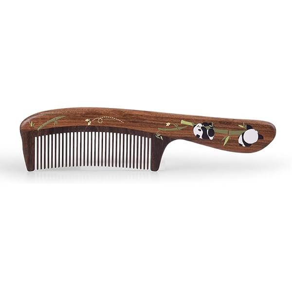 wonim44 TAN MUJIANG Wood Hair Comb Natural Wood Panda Eats Bamboo 1pc