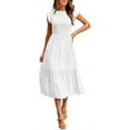 thumbnail image 2 of Women's Summer Dress Casual Flutter Short Sleeve Smocked Midi Dress Elastic Waist Tiered A-Line Dress, 2 of 6