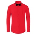 thumbnail image 4 of IROINNID Men Pleated Front Turndown Collar Button Front Long Sleeve Tuxedo Dress Shirt with Matching Bow Tie formal Wedding Banquet Ceremony Top(Red,M), 4 of 7