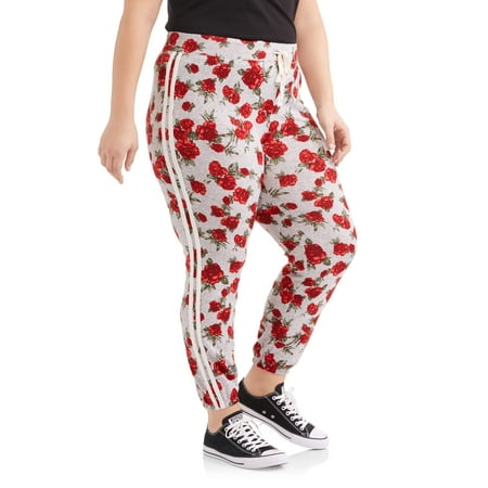 Women's Plus Printed Brushed Jogger with Stripe Trim