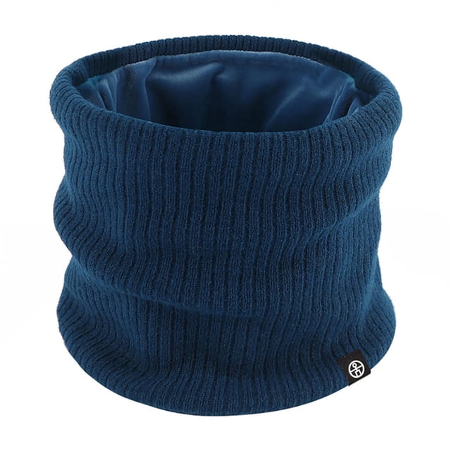 RXIRUCGD Winter Knitted Neck Hoodie Solid Color Versatile Outdoor Warm High Neck Knitted Cold Double Layer Velvet Neck Protection( Blue )