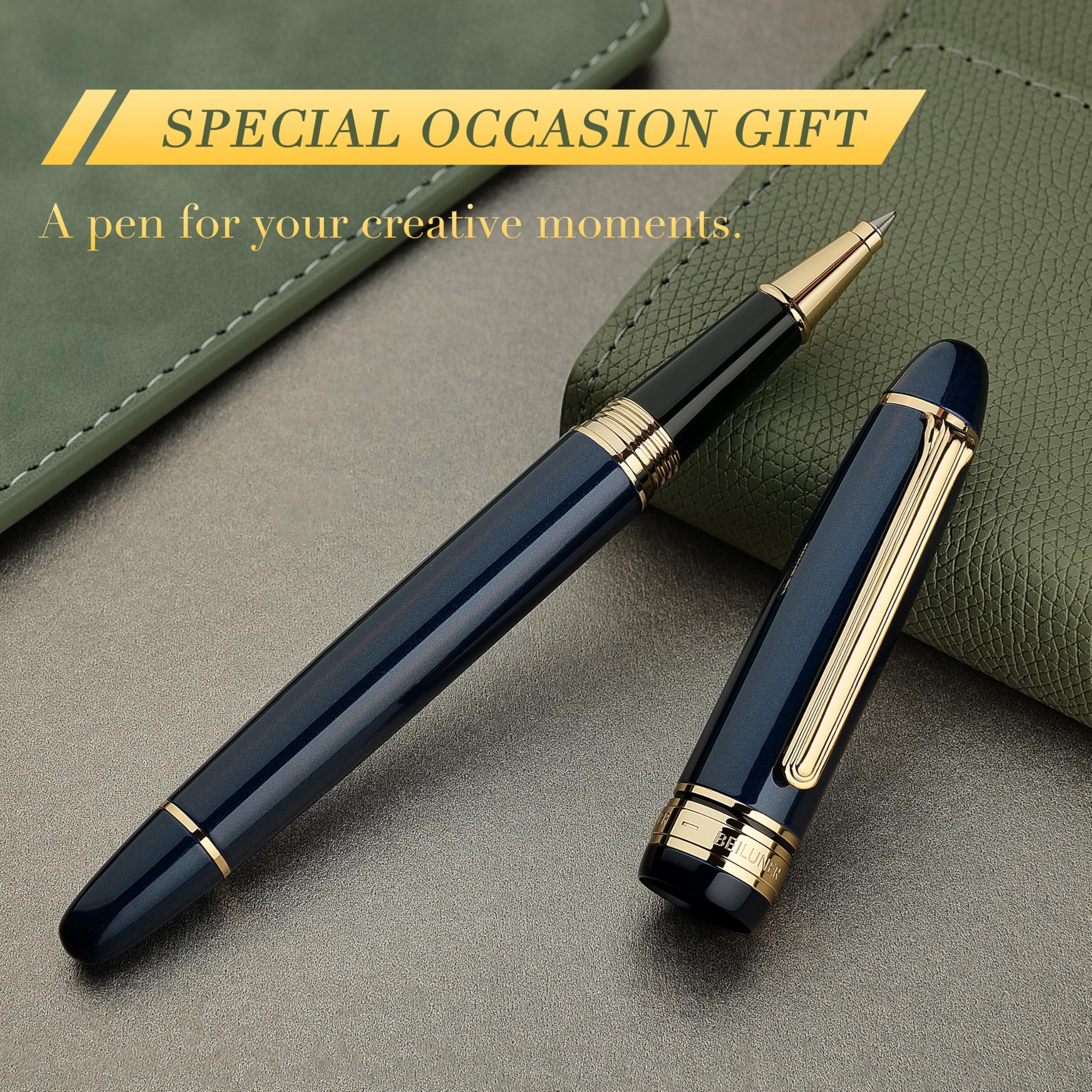 319 Piano Blue Lacquer Rollerball - Stunning Luxury Pen With  Heavy Black Ink Refill Gift Set For Men & Women Professional Executive Office Fancy Classic Pens