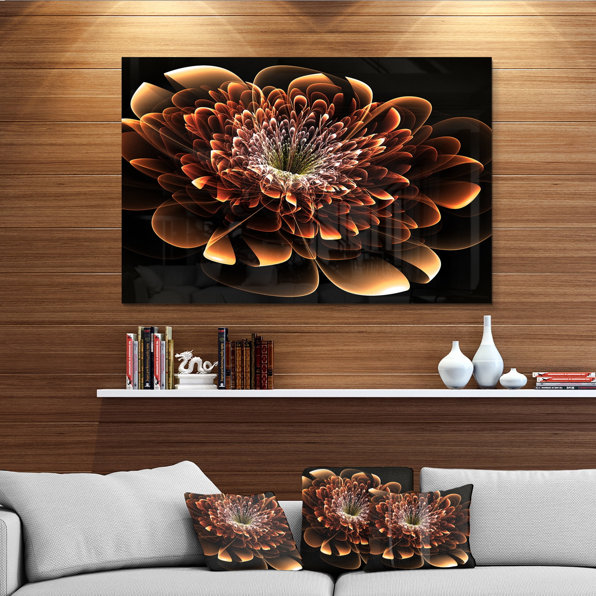 Designart 'Brown Fractal Flower ' Modern Floral Metal Wall Art