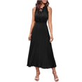 thumbnail image 2 of Elainilye Fashion Womens Dress Round-Neck Casual Sleeveless Solid Waisted Ruched Slimming Dresses with Belt,Black, 2 of 6